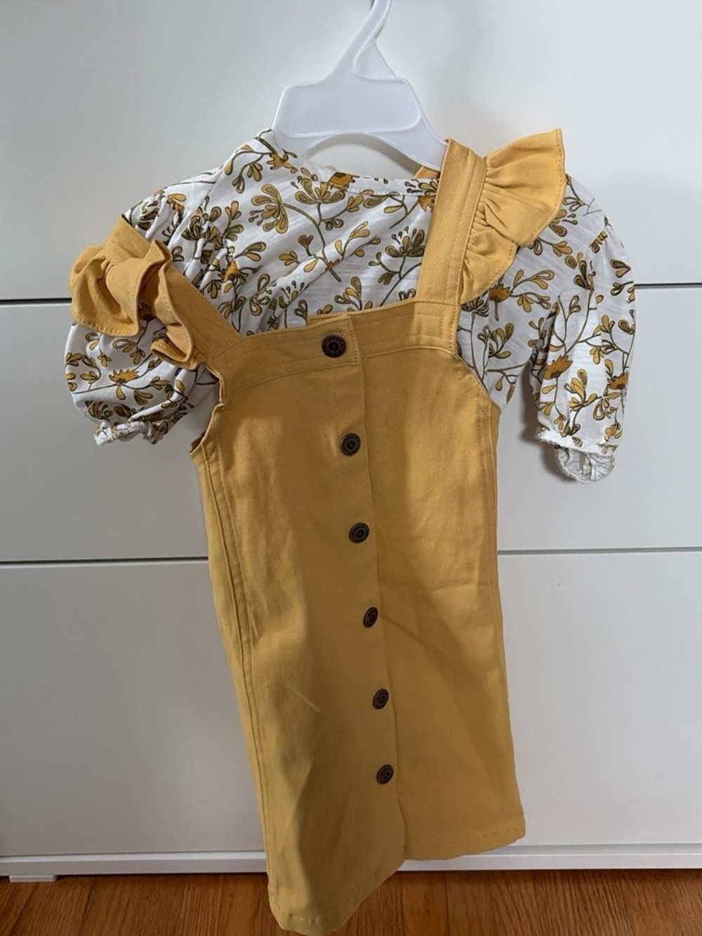 Jessica Simpson Mustard Yellow Pinafore Skirt Set with Floral Top